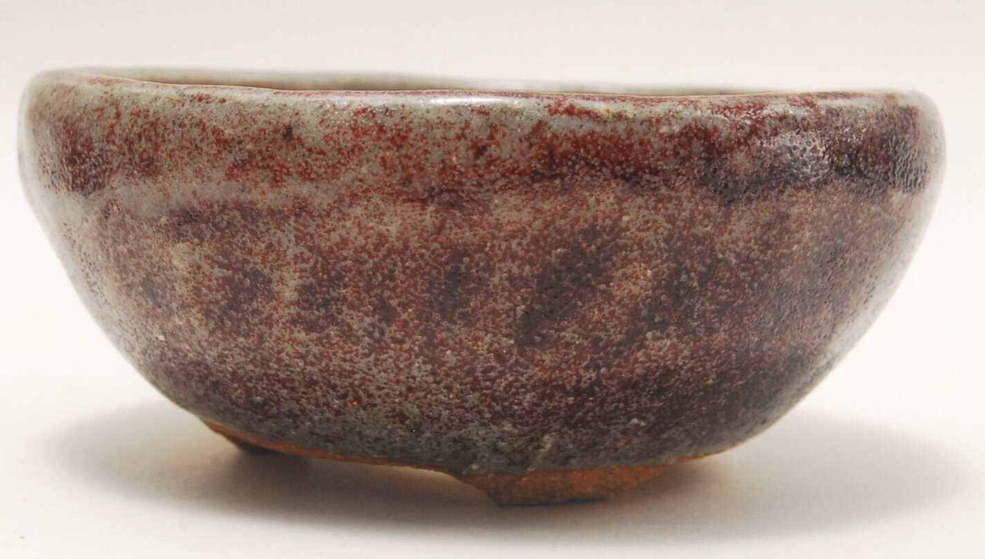 Japanese Bonsai Pot Hosen Round Small Red & Gray Drooping Glazed φ3.5" \9