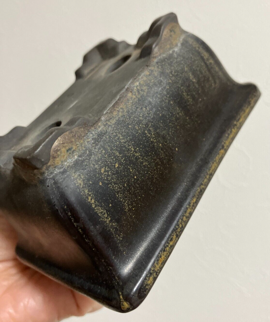 Japanese bonsai pot TOSUI signed glazed rectangle black brown w4.1" #26