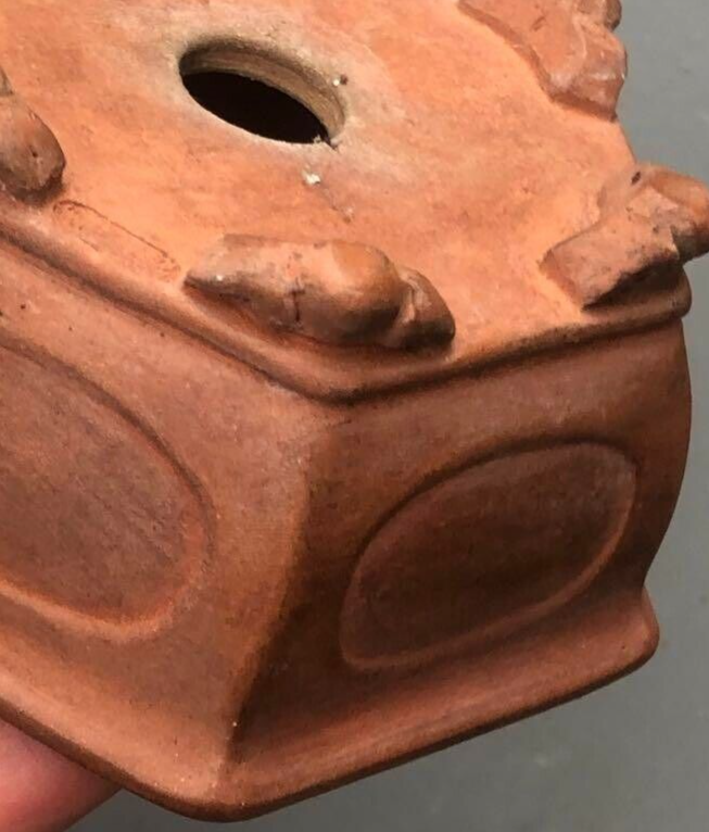 Japanese bonsai pot MASAMINE 正峯 signed SHUDEI Red clay Hexagon Cloud w3.9" /413