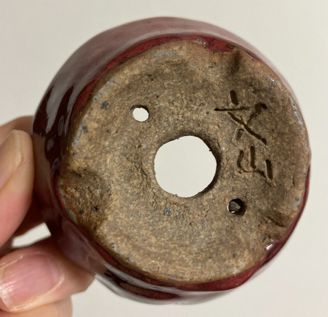 Japanese bonsai pot ECHIZEN BUNZAN signed MAME round brown glazed New φ2.8" #22