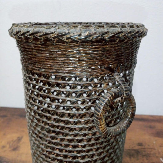 Japanese braided bamboo work Flower basket IKEBANA vase Tall h10.8" /436