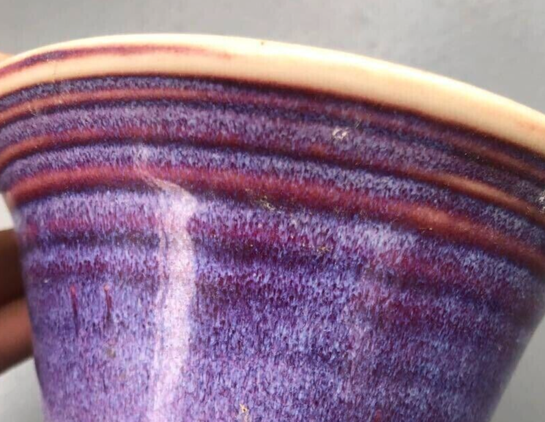 Japanese bonsai pot JUETSU signed purple glazed SESSOKU foot used φ4.3" /270