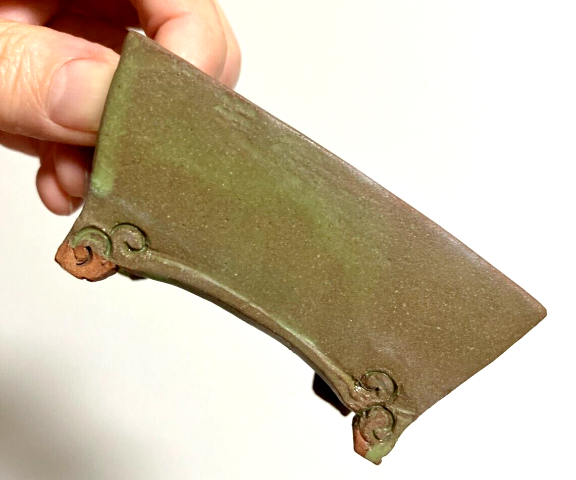 Japanese bonsai pot Artist signed green glazed rctgl Unique cloud f/ w3.3in n27