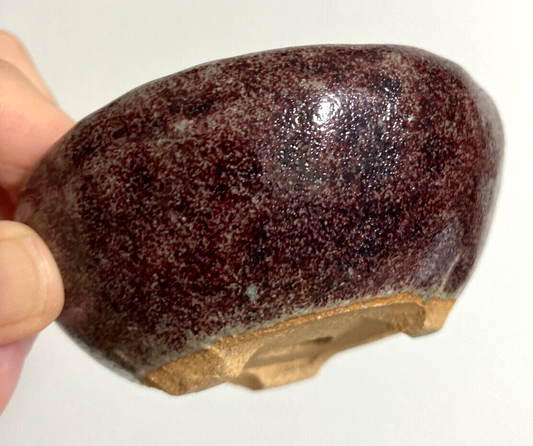 Japanese Bonsai Pot Hosen Round Small Red & Gray Drooping Glazed φ3.5" \9