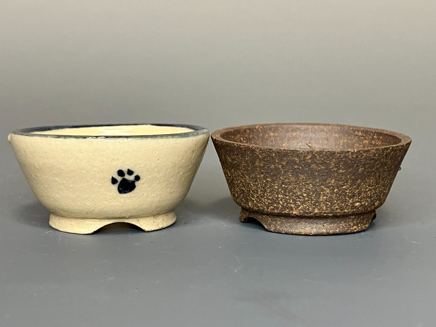 Japanese Bonsai pot YUKI SHOSEKI sign Glazed Cat MAME DEIMONO set φ1.6" *426