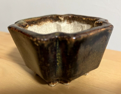 Japanese bonsai pot MUTO brown glazed square corner shaped MAME w1.7" /280
