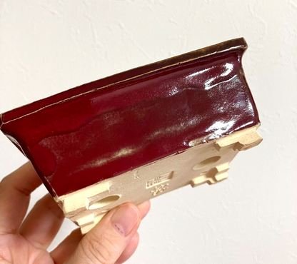 Japanese bonsai pot FUKUDA KEIUN signed Chicken blood glaze rectangle w4.3" /308