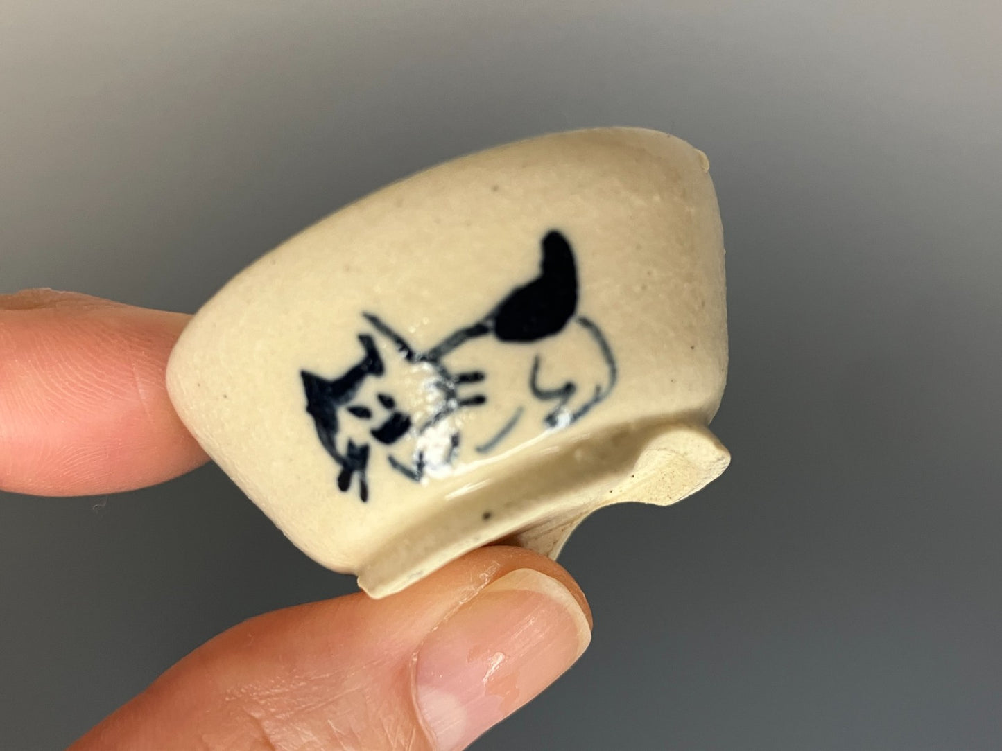 Japanese Bonsai pot YUKI SHOSEKI sign Glazed Cat MAME DEIMONO set φ1.6" *426