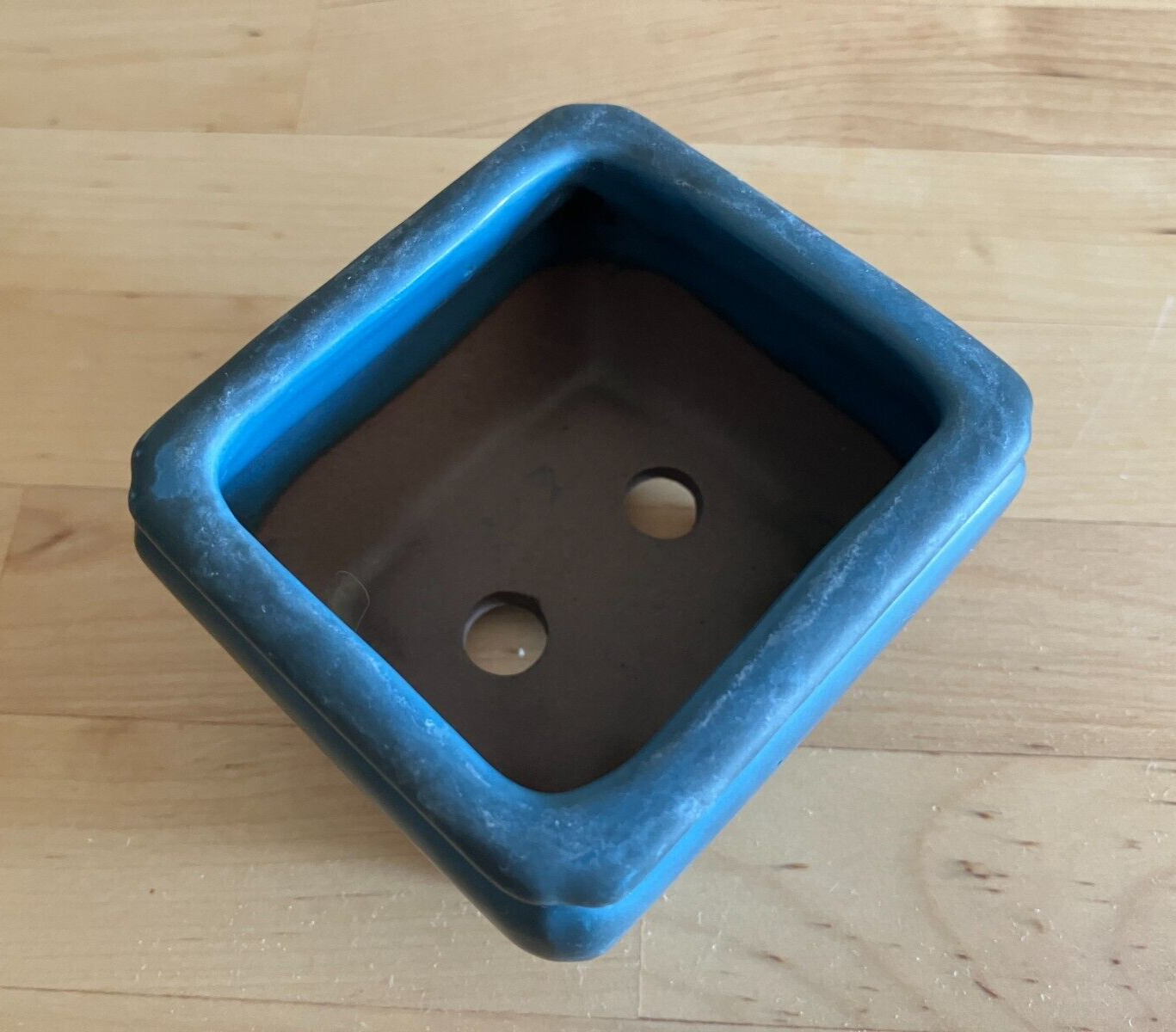 Japanese bonsai pot TOSUI signed blue glazed Jar shaped cloud foot w2.8" /19