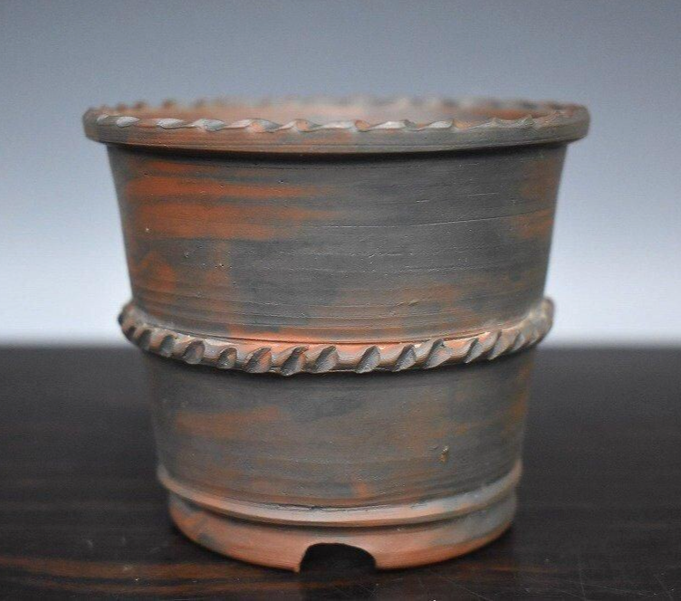 Japanese TOKONAME Bonsai pot DEIJU signed DEIMONO Mid rope Rim Round φ3.3" /410