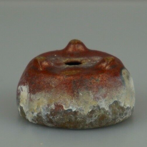 Japanese Bonsai pot artist signed MAME Red & green glazed Three legs φ1.9" /406