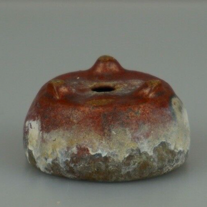Japanese Bonsai pot artist signed MAME Red & green glazed Three legs φ1.9" /406