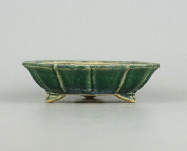 Japanese TOKONAME bonsai pot SHIBAKATSU signed RINKA Green glazed w5.3" /437