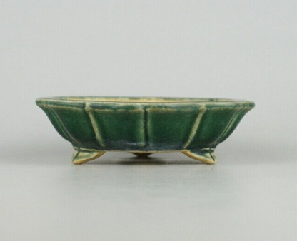 Japanese TOKONAME bonsai pot SHIBAKATSU signed RINKA Green glazed w5.3" /437