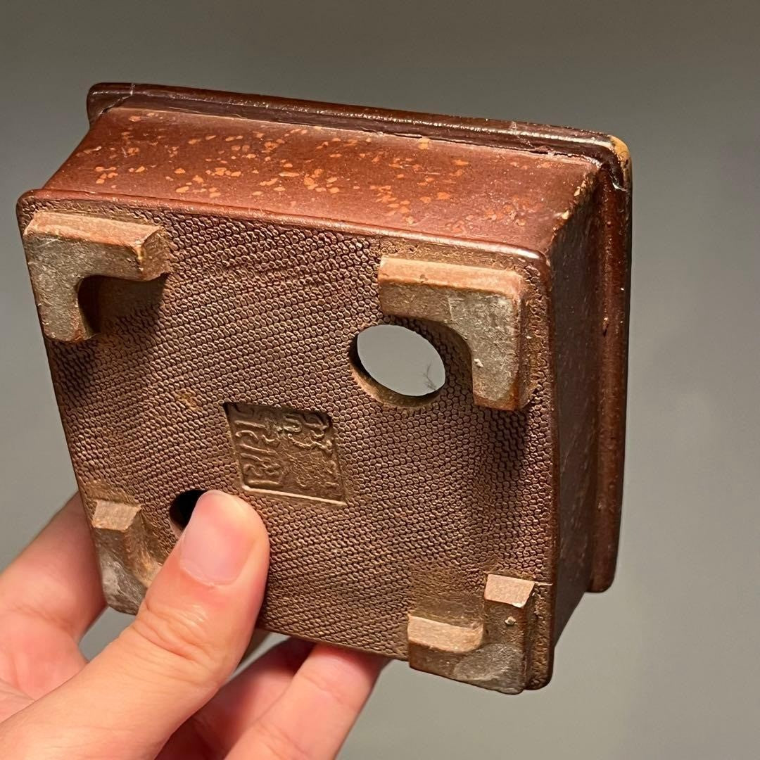 Japanese Bonsai pot HEIAN KOSEN signed SHIDEI Pear skin Square w3.9" /439 11