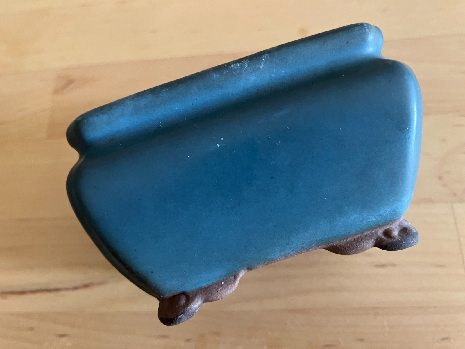 Japanese bonsai pot TOSUI signed blue glazed Jar shaped cloud foot w2.8" /19