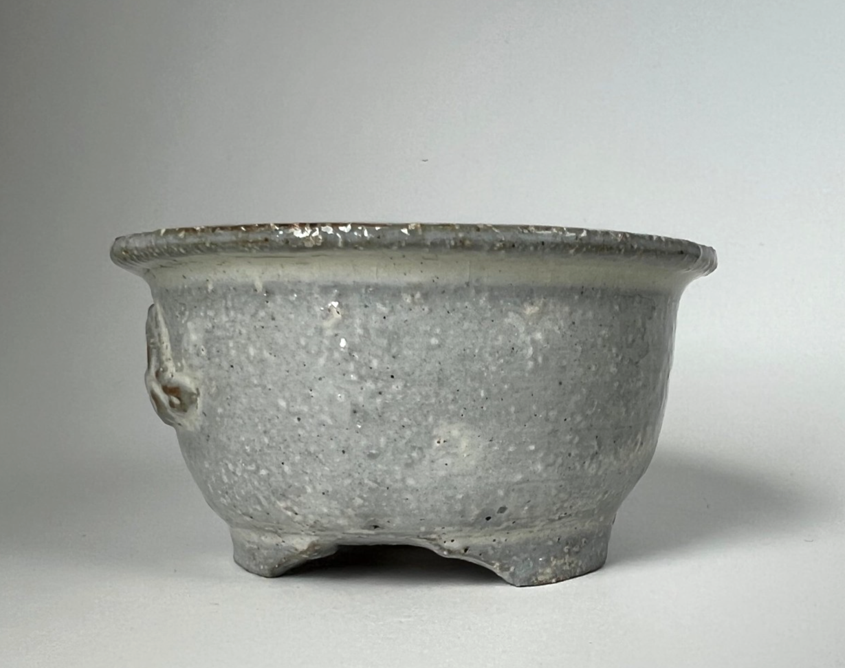 Japanese Bonsai pot TATSUYA KATO sign White slip glazed Round MAME w2.4" /418