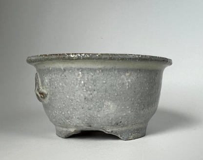 Japanese Bonsai pot TATSUYA KATO sign White slip glazed Round MAME w2.4" /418