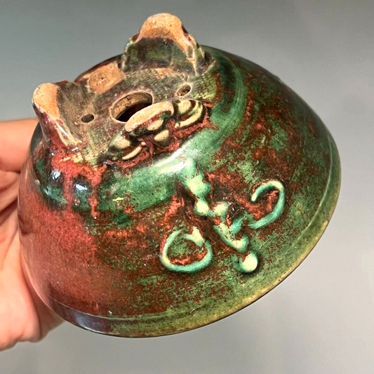 Japanese bonsai pot HEIAN KOSEN signed YOHEN Cinnabar glazed Round φ4.5" /390