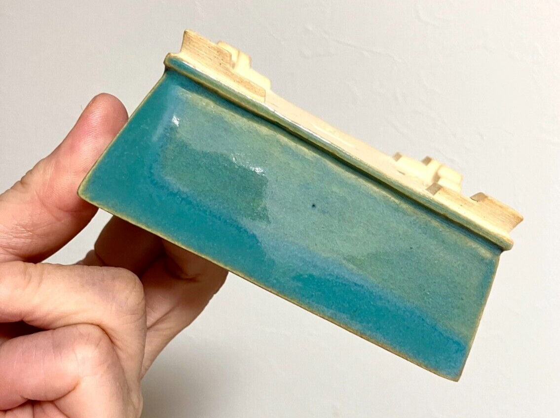 Japanese bonsai pot FUKUDA KEIUN signed Light blue glazed New Stair ft w4" /309