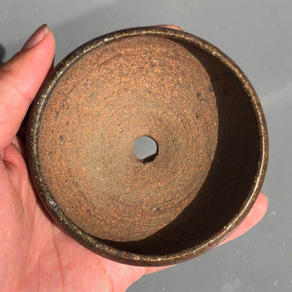 Japanese bonsai pot YOHEN Cinnabar glazed 3 legs Blue Purple Round φ3.5" /422