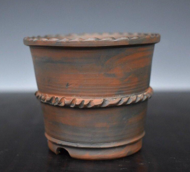 Japanese TOKONAME Bonsai pot DEIJU signed DEIMONO Mid rope Rim Round φ3.3" /410