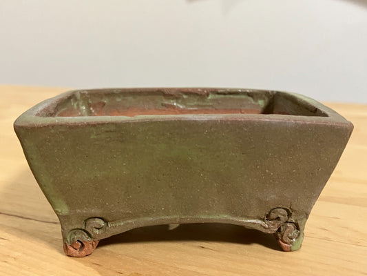 Japanese bonsai pot Artist signed green glazed rctgl Unique cloud f/ w3.3in n27