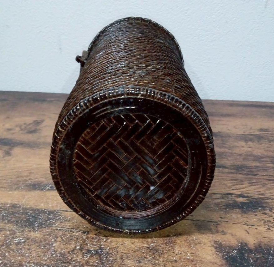 Japanese braided bamboo work Flower basket IKEBANA vase Tall h10.8" /436