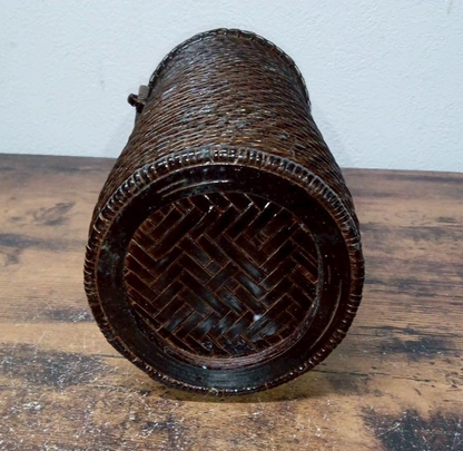 Japanese braided bamboo work Flower basket IKEBANA vase Tall h10.8" /436