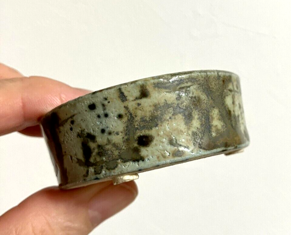 Japanese bonsai pot AKIMUNE AIGAKE Double glazed Green gray Shallow φ2.2" /319