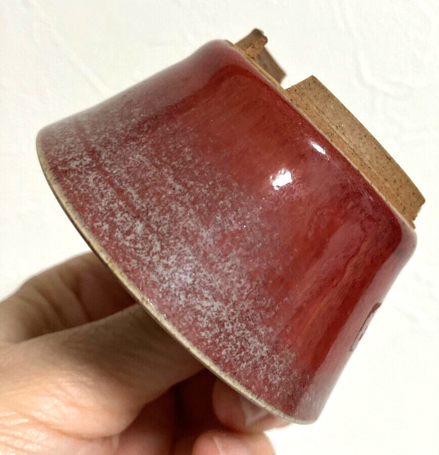 Japanese bonsai pot TACHIBANA signed red glazed SESSOKU foot use φ2.8" /238