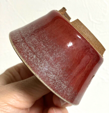 Japanese bonsai pot TACHIBANA signed red glazed SESSOKU foot use φ2.8" /238