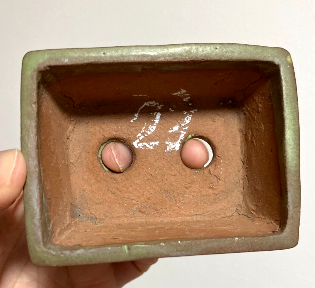 Japanese bonsai pot Artist signed green glazed rctgl Unique cloud f/ w3.3in n27
