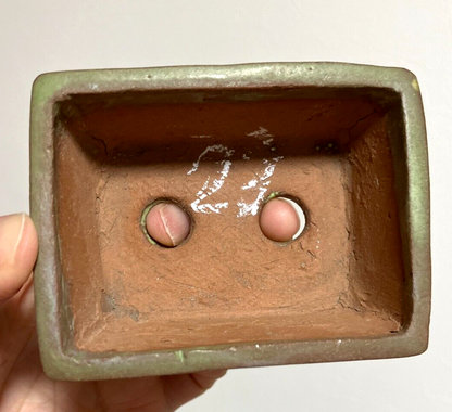 Japanese bonsai pot Artist signed green glazed rctgl Unique cloud f/ w3.3in n27