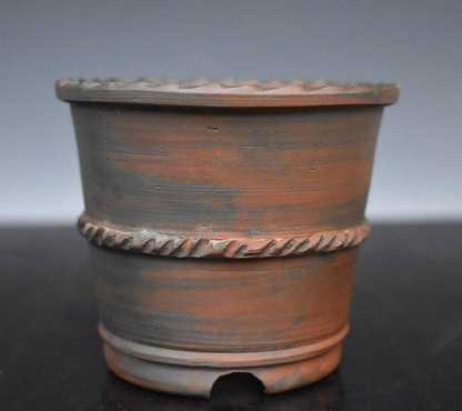 Japanese TOKONAME Bonsai pot DEIJU signed DEIMONO Mid rope Rim Round φ3.3" /410