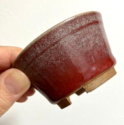 Japanese bonsai pot TACHIBANA signed red glazed SESSOKU foot use φ2.8" /238