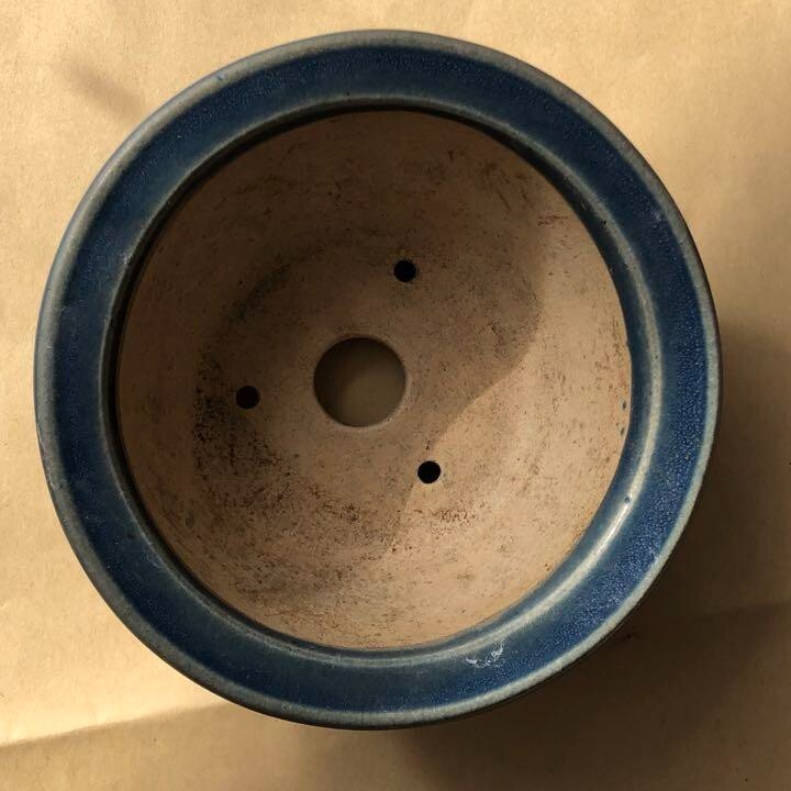 Bonsai pot KOCHI signed Blue glazed Round SESSOKU Bottom lined φ4.5" /423