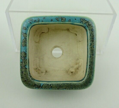 Japanese Bonsai pot SEIKO signed Green glazed MAME SESSOKU Square w1.7" /407