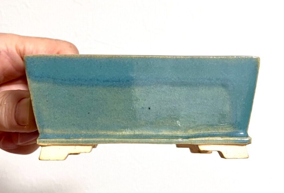 Japanese bonsai pot FUKUDA KEIUN signed Light blue glazed New Stair ft w4" /309