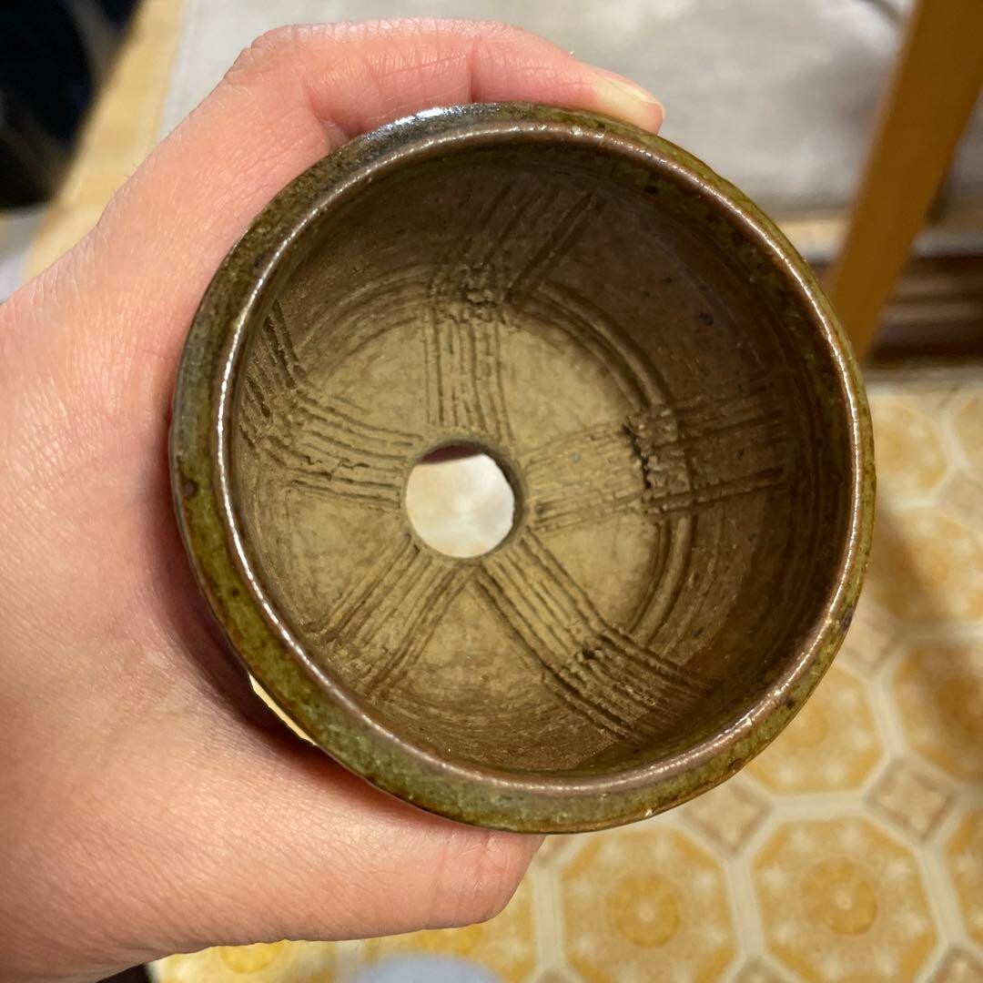 Japanese Bonsai pot SARAKU signed Relief pattern Round Brown SESSOKU φ3.2" /386