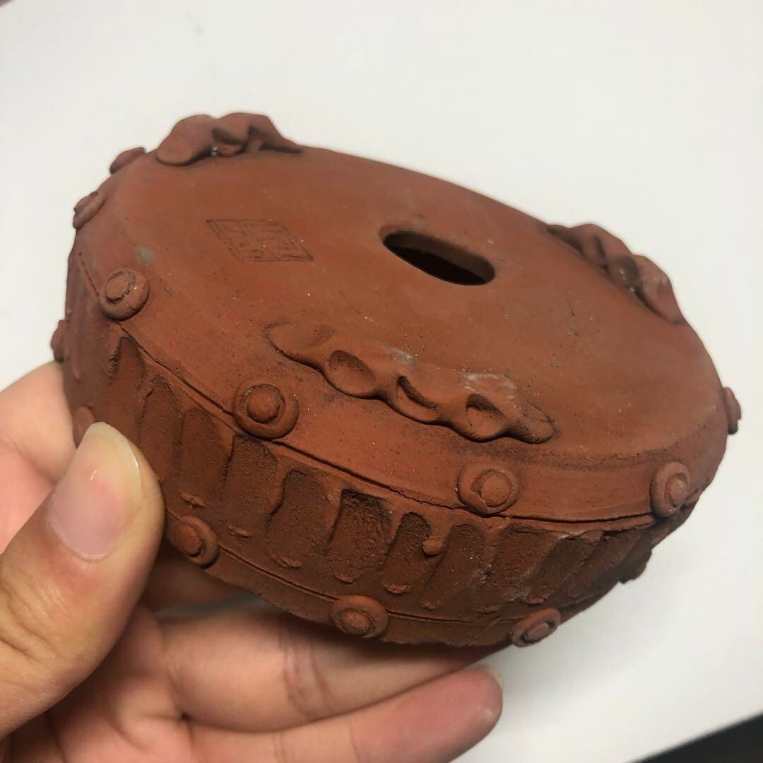 Japanese Bonsai pot RYOZAN 両山 TAIKO Hand formed Rivets DEIMONO φ4.3" /428