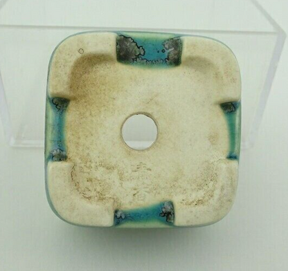 Japanese Bonsai pot SEIKO signed Green glazed MAME SESSOKU Square w1.7" /407