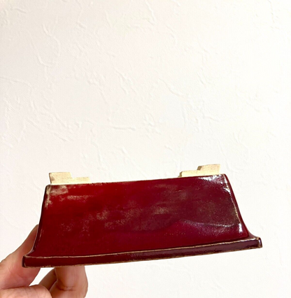 Japanese bonsai pot FUKUDA KEIUN signed Chicken blood glaze rectangle w4.3" /308