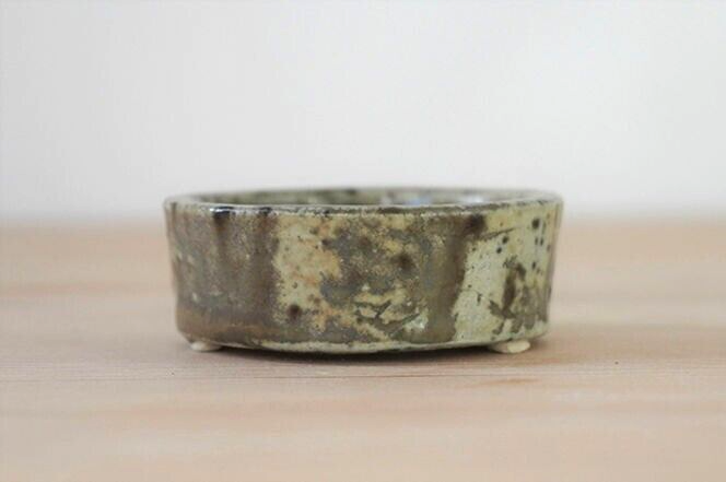 Japanese bonsai pot AKIMUNE AIGAKE Double glazed Green gray Shallow φ2.2" /319