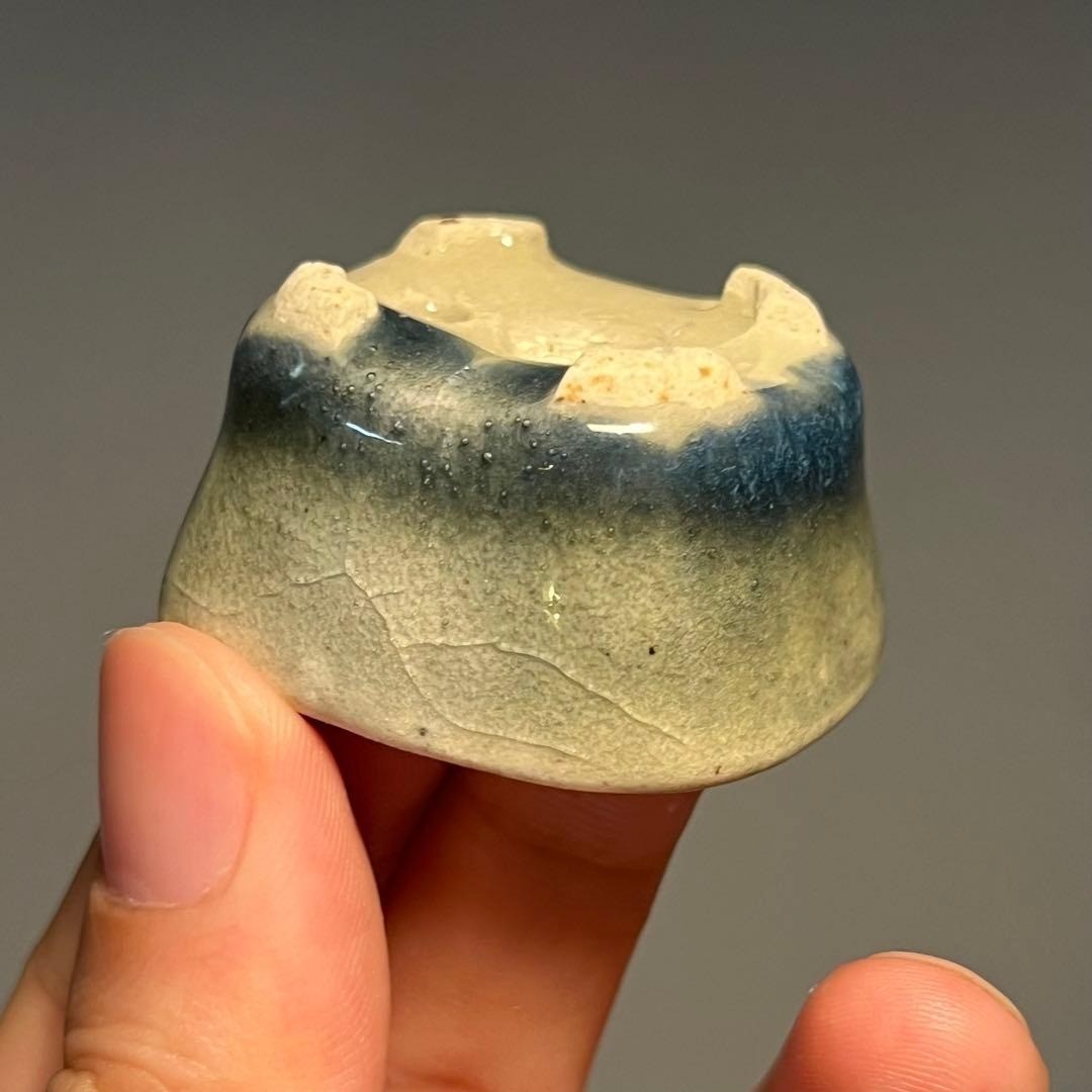 Japanese Bonsai pot MACHINAO IMAOKA signed Green glazed MAME Rectangle w1.7"/440