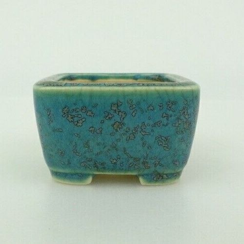 Japanese Bonsai pot SEIKO signed Green glazed MAME SESSOKU Square w1.7" /407