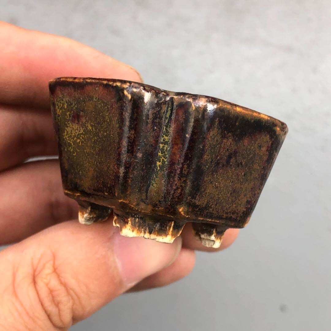 Japanese bonsai pot MUTO brown glazed square corner shaped MAME w1.7" /280