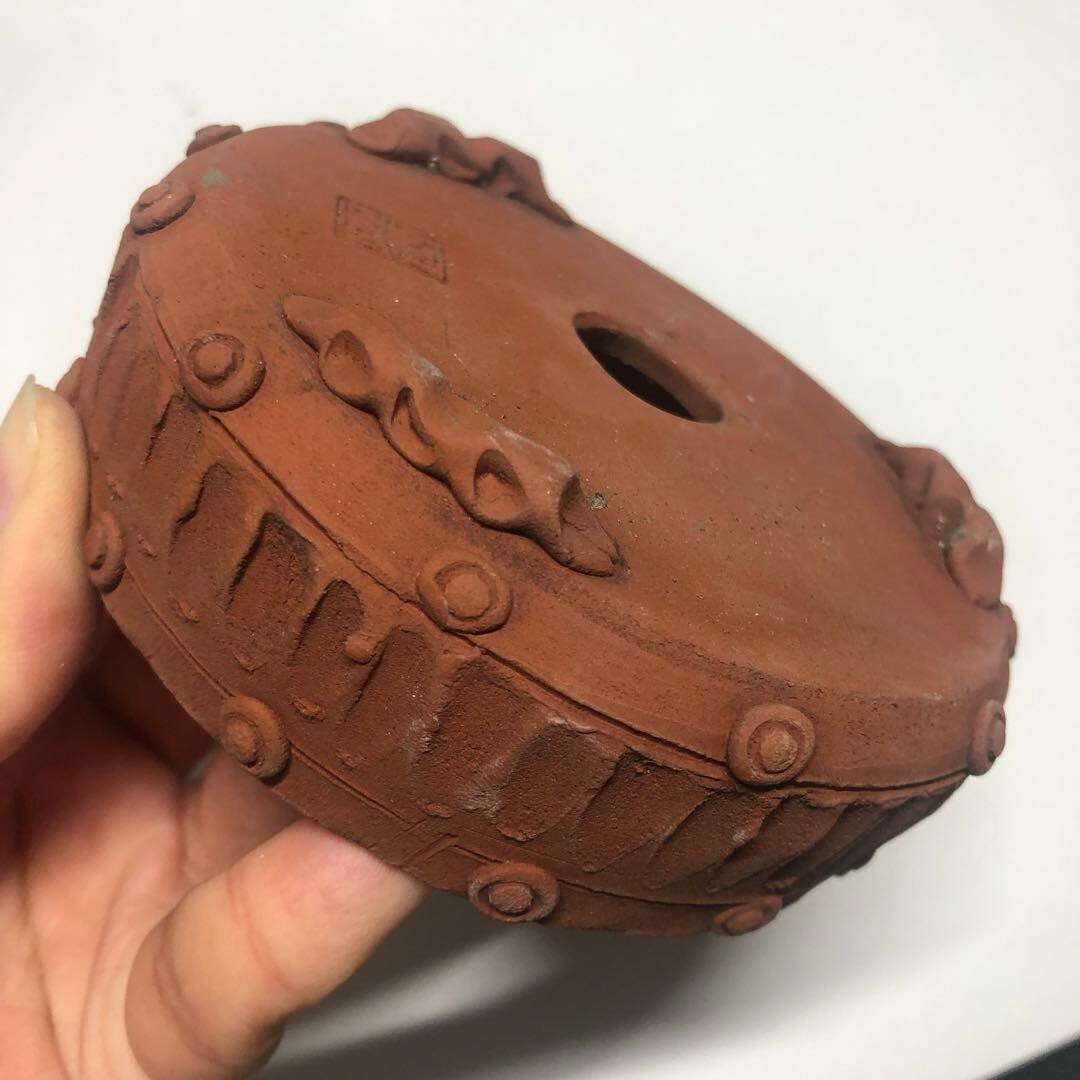 Japanese Bonsai pot RYOZAN 両山 TAIKO Hand formed Rivets DEIMONO φ4.3" /428