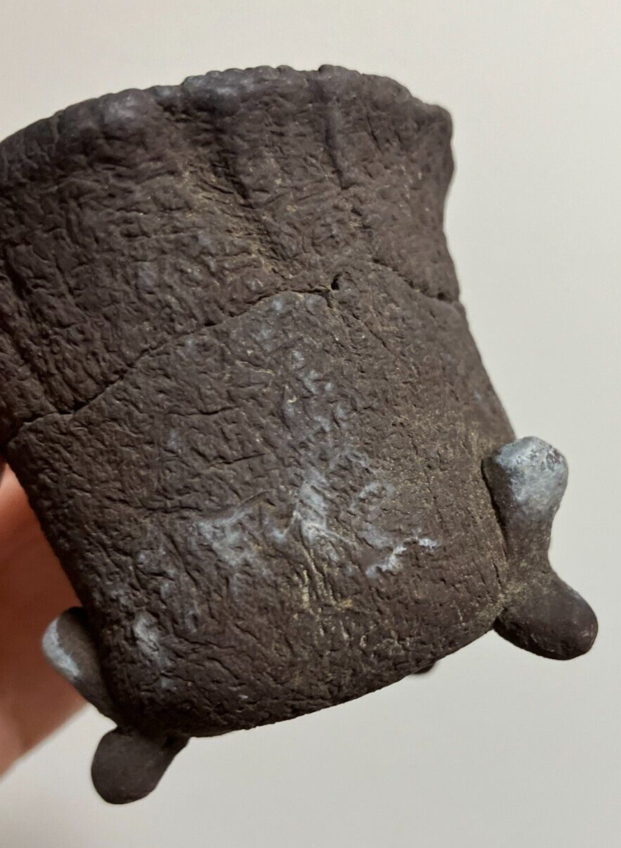 Japanese bonsai pot RYUGAKU signed 3 Legs hand formed jar shape φ2.7" 2