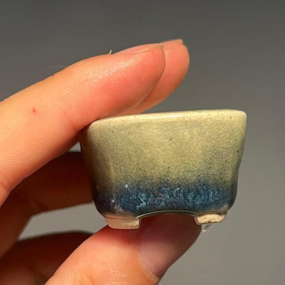 Japanese Bonsai pot MACHINAO IMAOKA signed Green glazed MAME Rectangle w1.7"/440